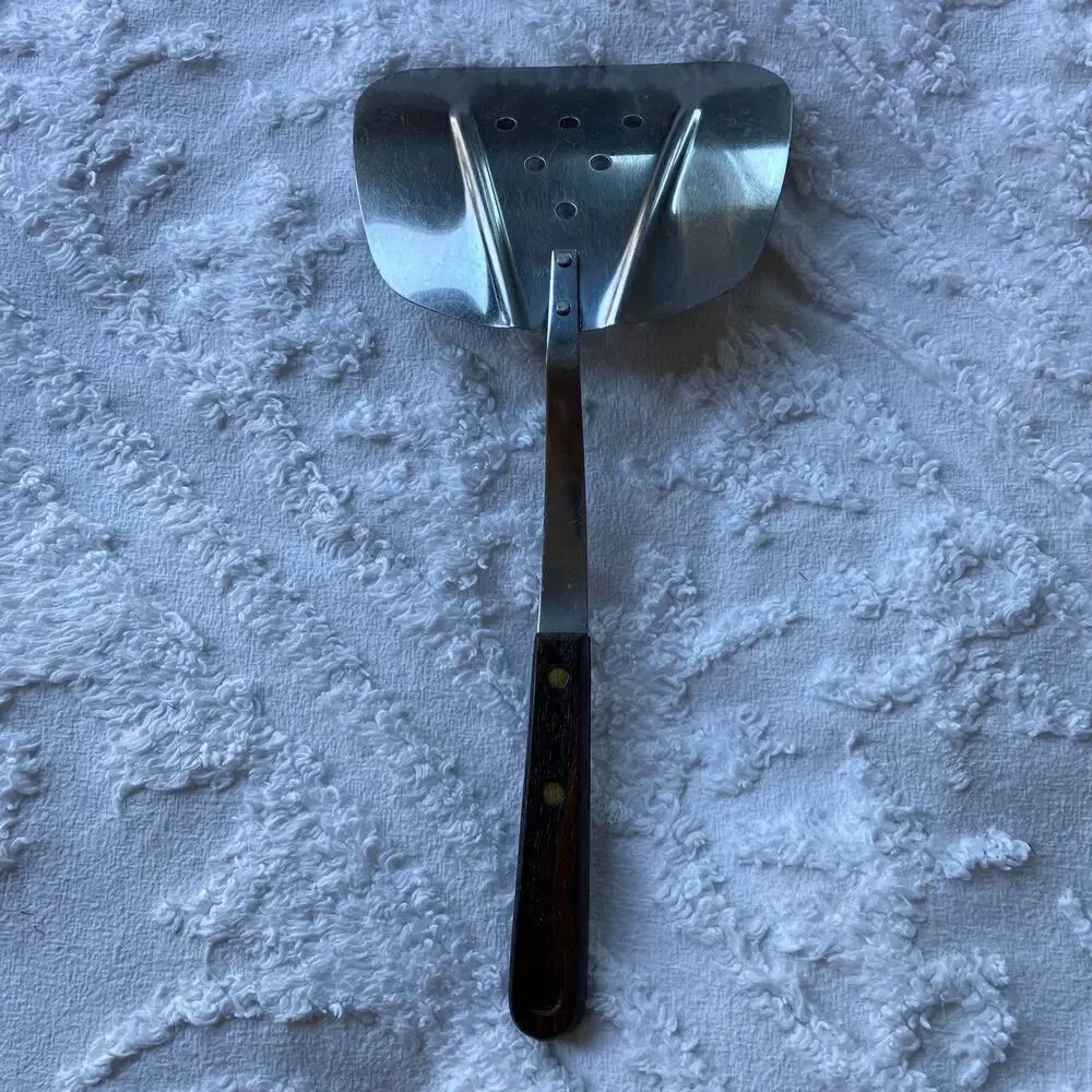 VTG ROBINSON STAINLESS STEEL USA Extra Wide Kitchen Spatula Wooden Handle 12